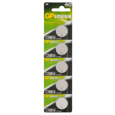Батарейки GP CR2016 Lithium, плоский контакт, в блистерах, 5шт