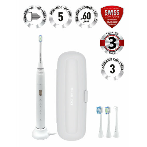 Электрическая зубная щетка Polaris PETB 0701 TC Global, 5 режимов, 3 насадки — купить, цена, характеристики