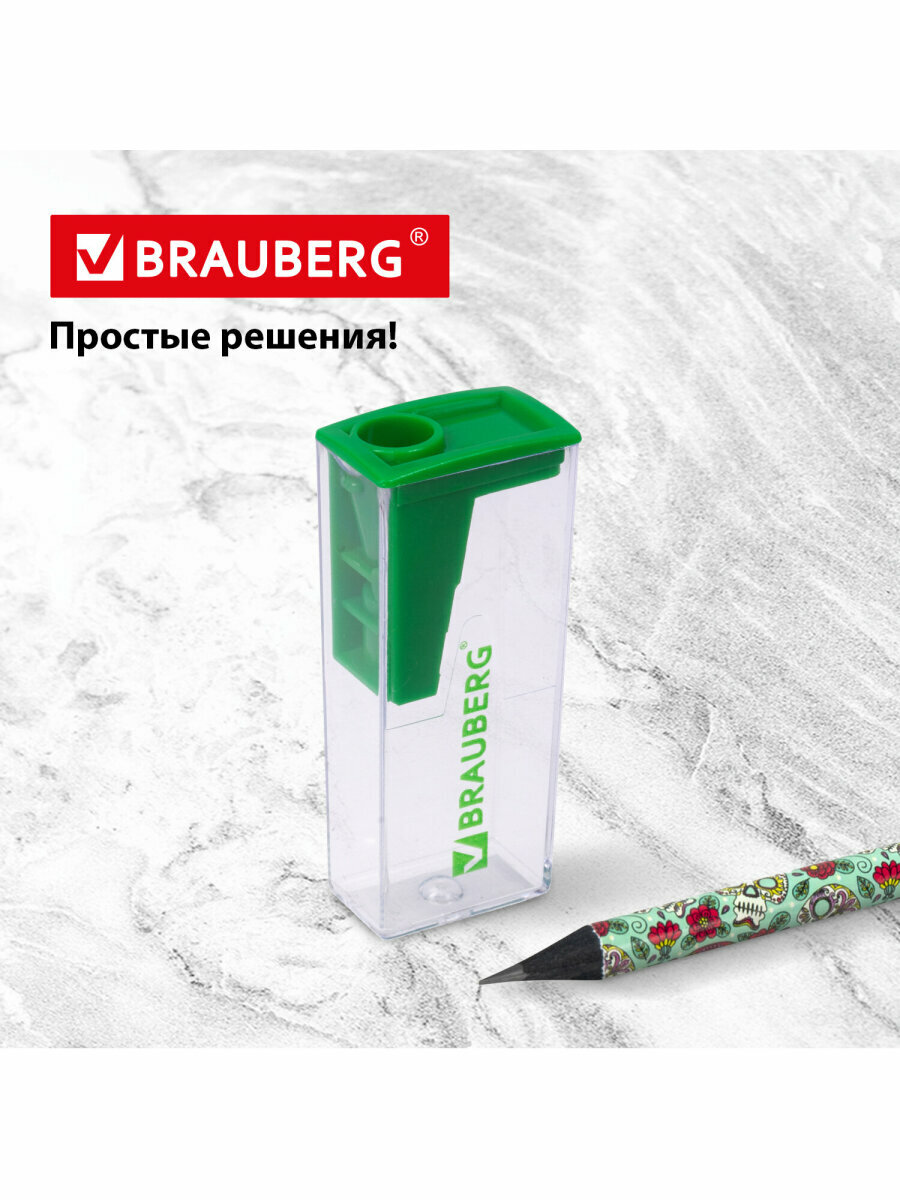 Точилка ручная для цветных / простых / косметических карандашей с контейнером Brauberg Assistant, Комплект 4 штуки, корпус ассорти, 880442 — фото 1