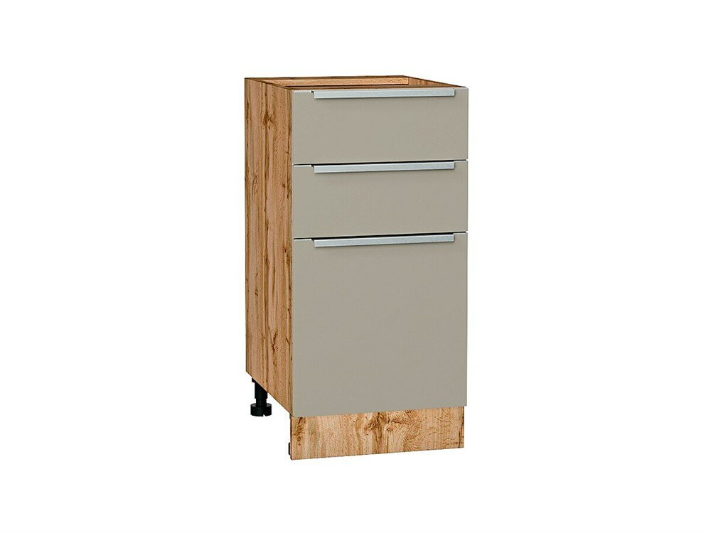 VVT Шкаф нижний с 3-мя ящиками Фьюжн Дуб Вотан, Silky Grey, 400 В*Ш*Г 816*400*480, фасад МДФ Silky Grey, корпус Дуб Вотан Silky Grey