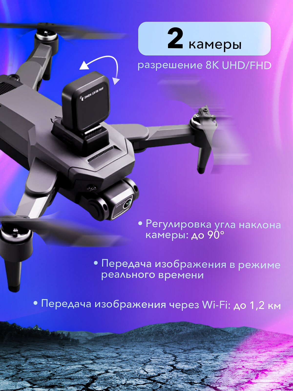 Квадрокоптер (дрон) YLR S109 PRO, GPS/Глонасс, 2 камеры 8K/HD — фото 1