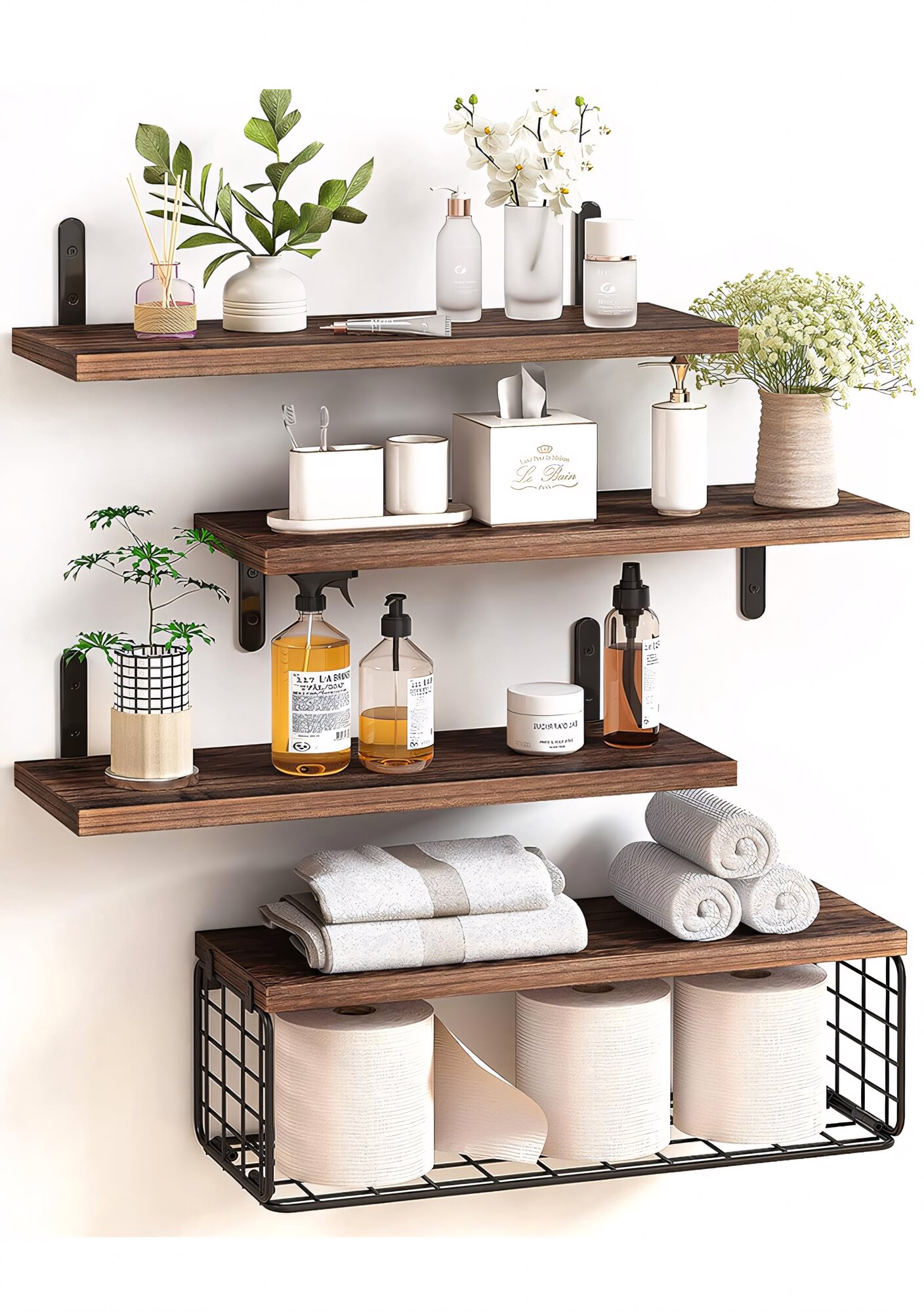 Комплект из 4 модульных полок (40x15x1.5 см) и полки-сетки (40x15x14 см ) цвет темно-коричневый