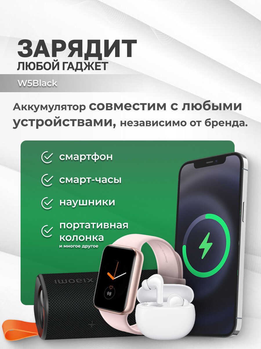 SOLOVE Внешний аккумулятор (пауэрбанк) с быстрой зарядкой 10 000 mAh W5Black — фото 1