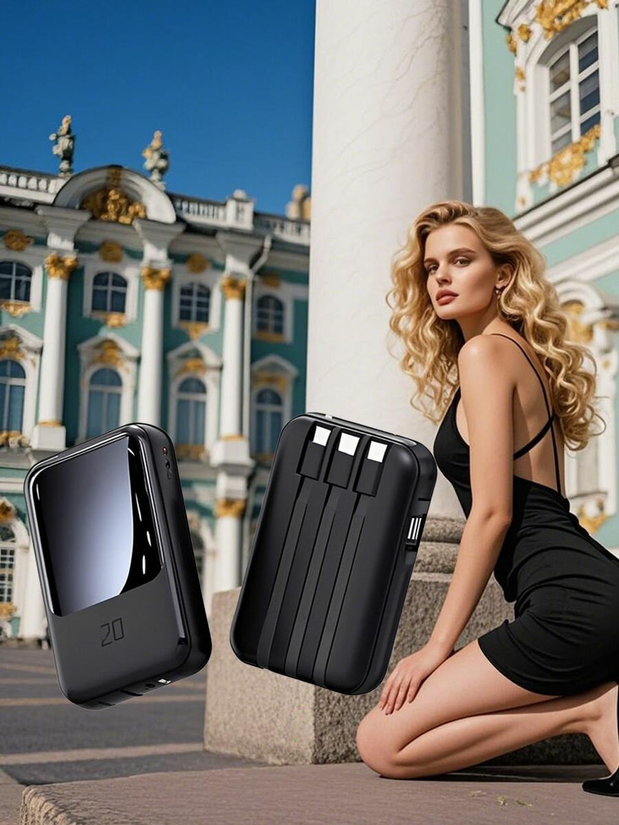 Повербанк PowerBank с быстрой зарядкой 10000 мАч, пауэрбанк, черный с кабелем пауэрбанк для телефона