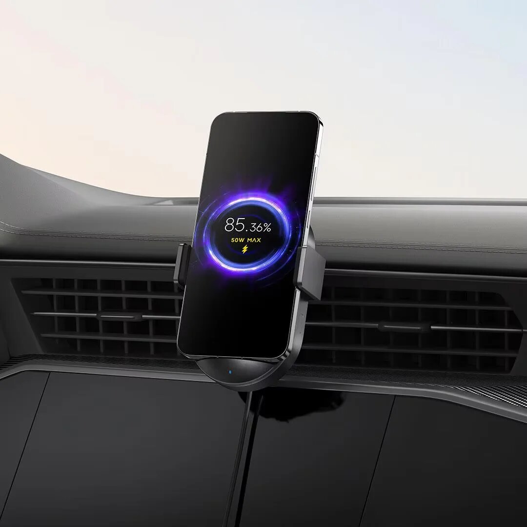 Изображение Автомобильное беспроводное зарядное устройство Xiaomi 50 Вт, двойной интерфейс, быстрая быстрая зарядка, поддержка отключения питания и индуктивного расширения, портативный держатель