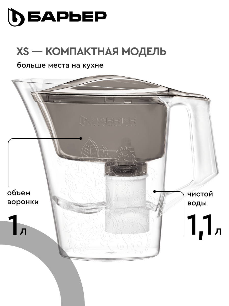 Картинки Фильтр для воды, барьер, фильтр-кувшин для очистки воды, кувшин для воды с фильтром, Танго антрацит с узором XS, 2,5 л, без индикатора