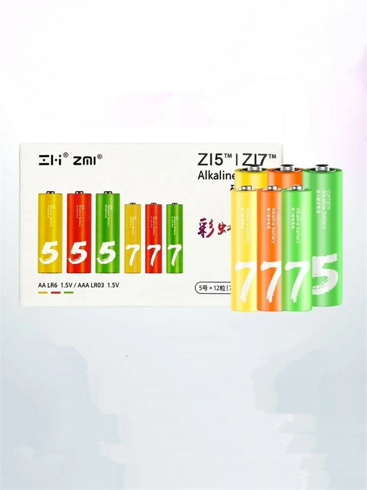 Xiaomi Батарейки Xiaomi ZMI Rainbow Alkaline Battery ZI5 ZI7 12шт LR6 АА+12шт LR03 LR24 ААА