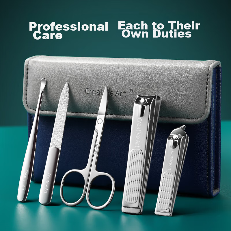 Creative art nail clippers set full set of oblique nail scissors, nail clippers, nail files, ear picks, ear picks, eyebrow trimming scissors 5-piece set