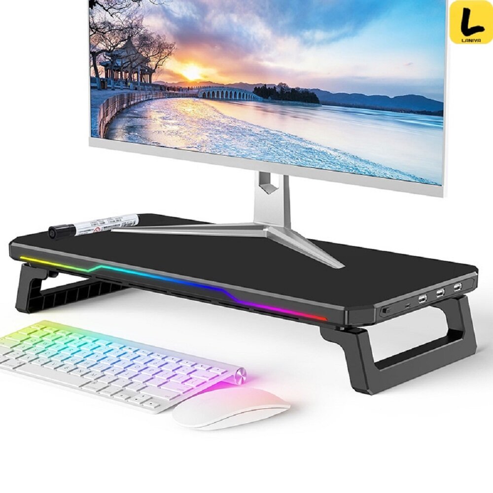 Многофункциональная компьютерная подставка для монитора или ноутбука, с RGB-подсветкой и USB-портами, черная