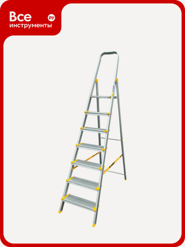 Изображение товара Алюминиевая профессиональная с анодированным покрытием стремянка Алюмет с широкими ступенями 7 ступеней. Серия АS707