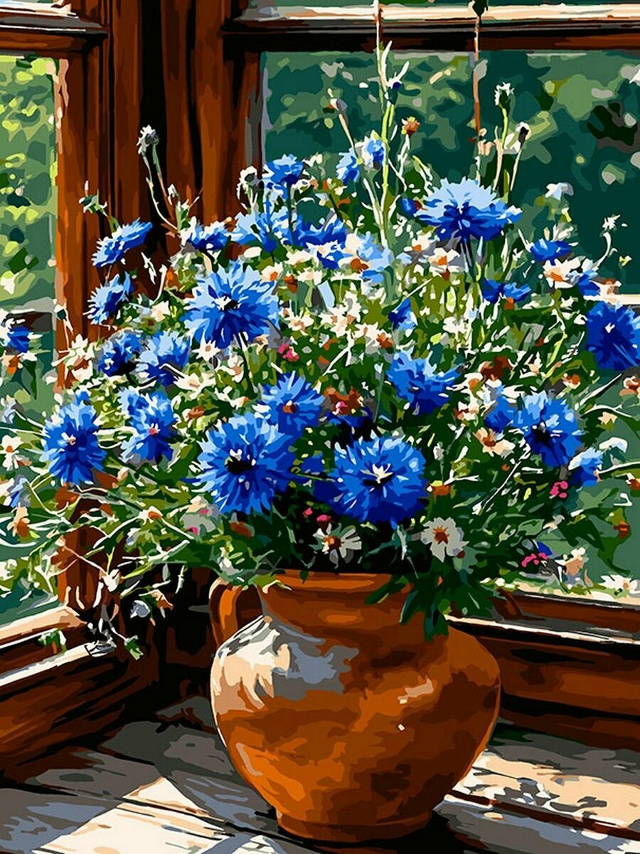 Картина по номерам Дикая Вишня 'Букет с полевыми васильками' 30x40см