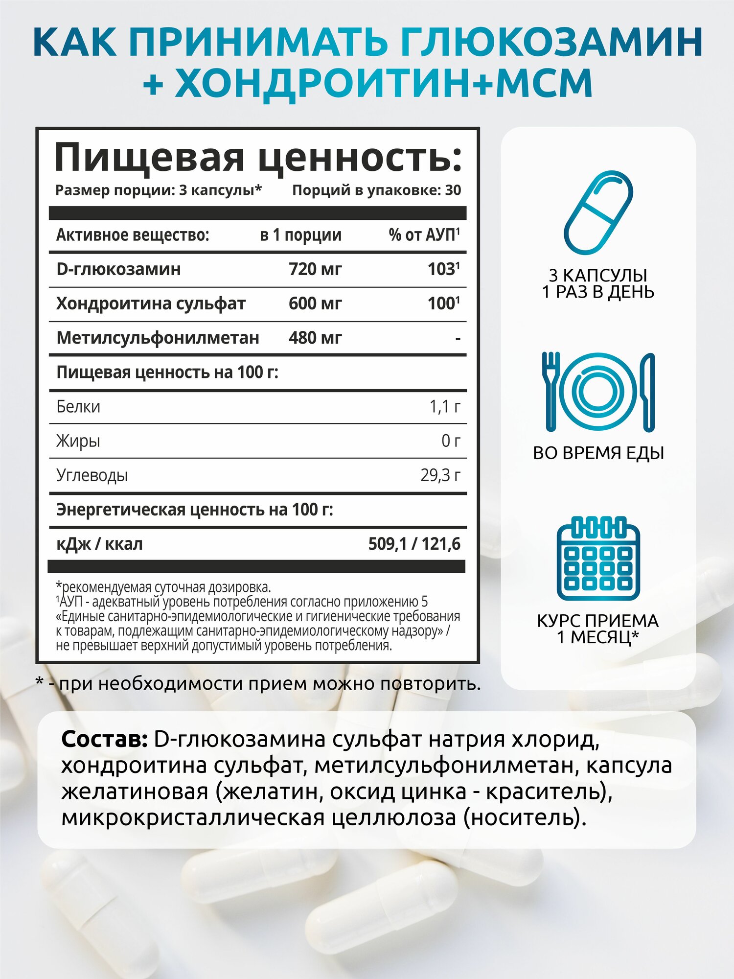 SOLAB Хондроитин+глюкозамин+MCM комплекс для суставов и связок — фото 1