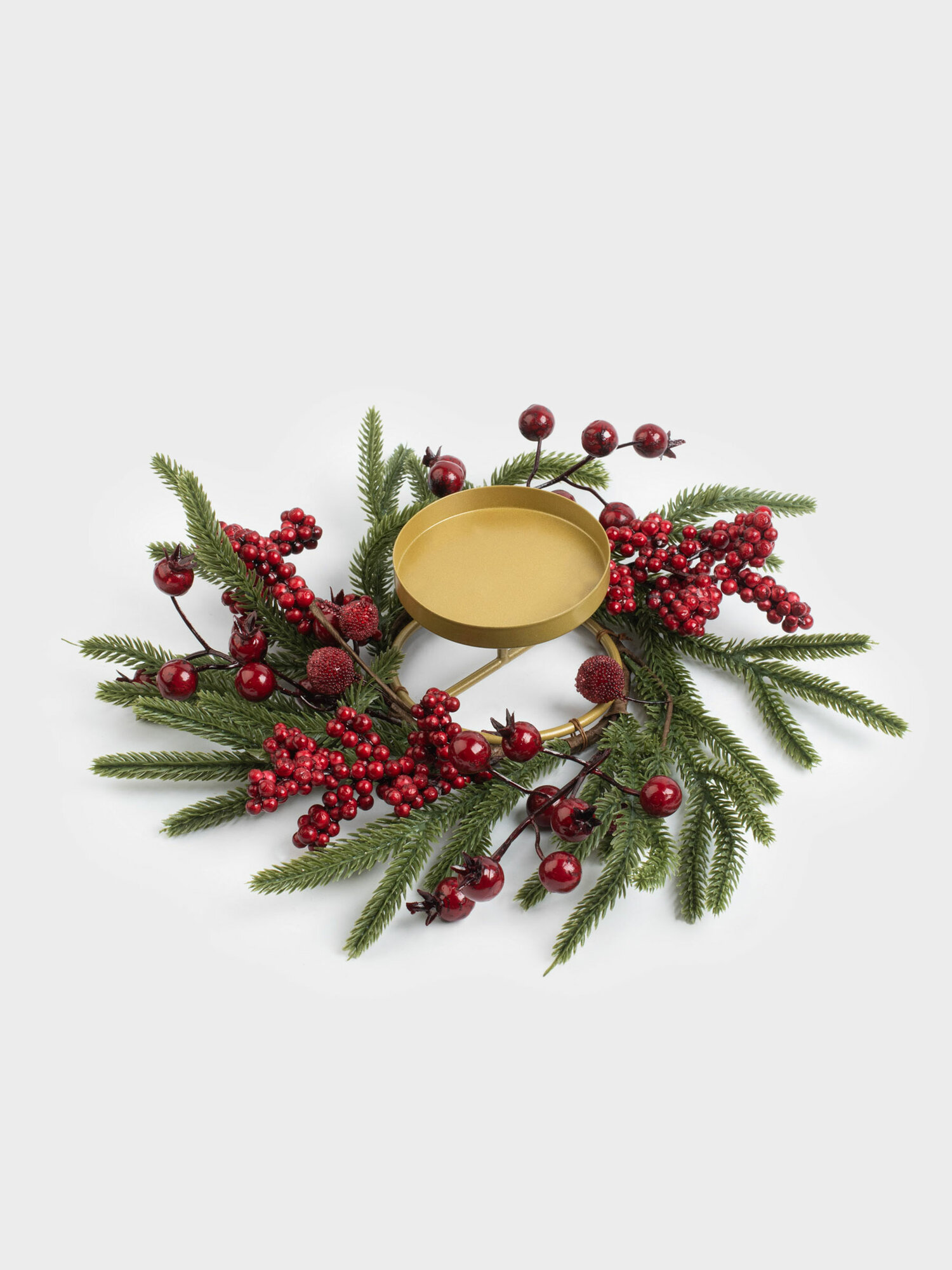 Венок для свечи 10/30 см пенопласт/пластик Красные ягоды Red berry