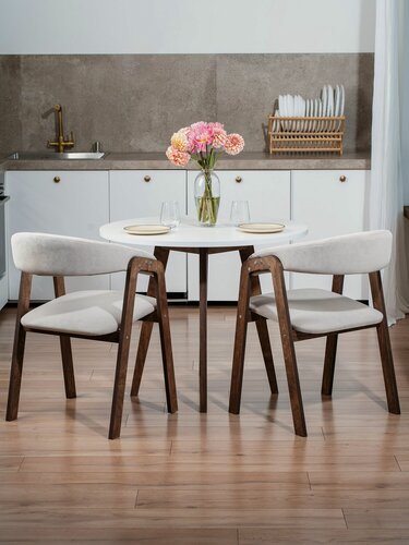 Изображение товара Стулья для кухни 2 шт комплект деревянные мягкие со спинкой кресла для обеденной зоны, антивандальный велюр, Бежевый