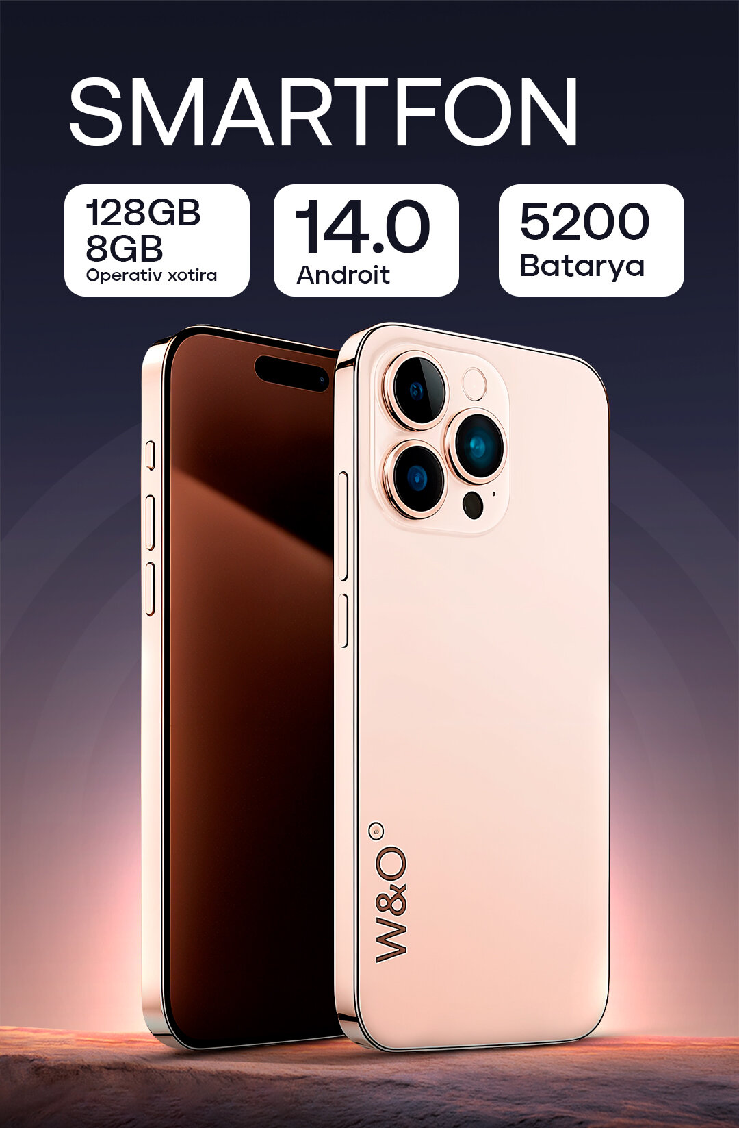 Смартфон W&O Savdo X16, Android 6.5", 8GB RAM, 128GB ROM, двойной камерой