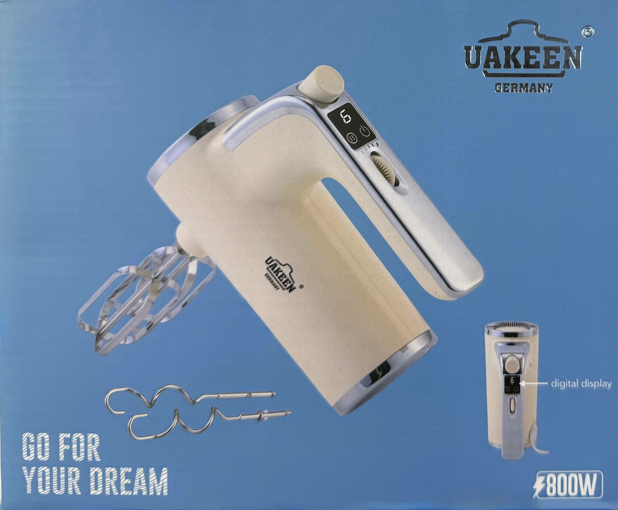 Миксер UAKEEN ZL-2304, 5 скоростей, нержавеющая сталь/пластик, 800Вт