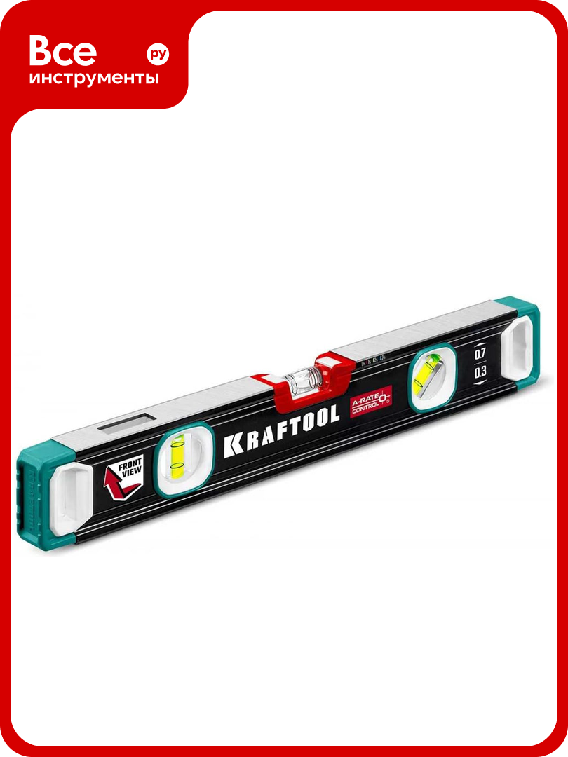 Сверхпрочный уровень с инновационным зеркальным глазком KRAFTOOL A-RATE Control 400 мм точность 0.3 мм/м 34986-40