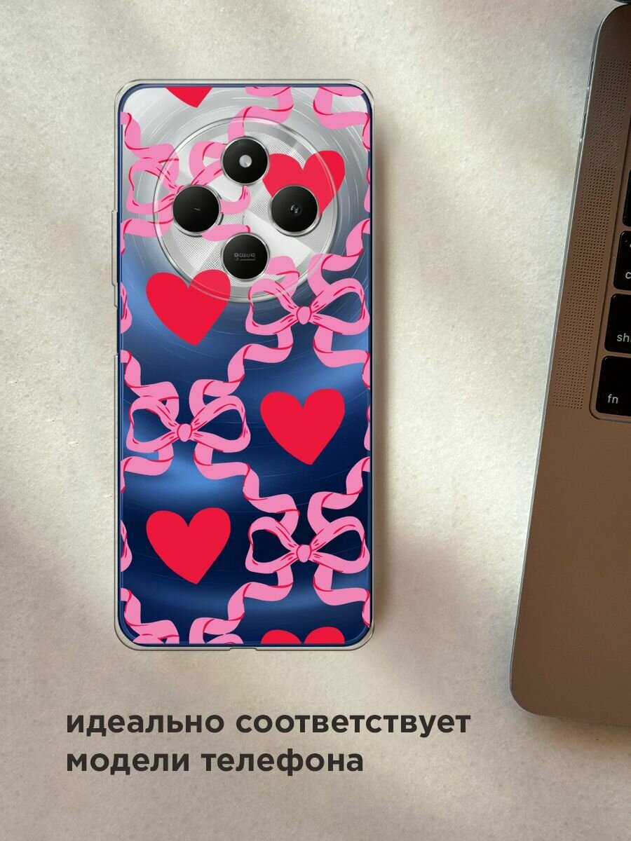 Чехол на Xiaomi Redmi 14C/Poco C75 4G/Redmi A4 5G/Poco M7 5G с принтом "Hearts and ribbons 2 - 14 февраля", прозрачный — фото 1