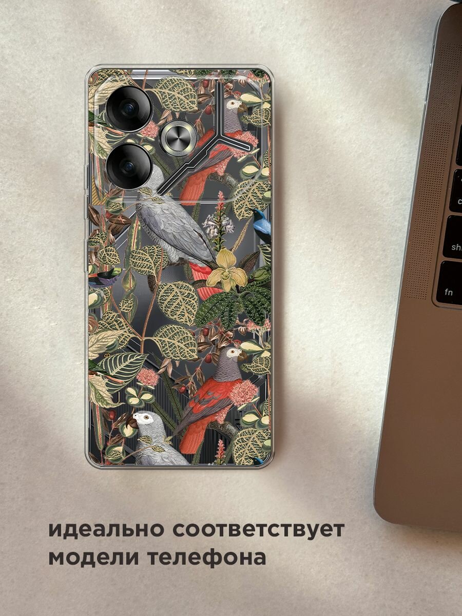 Чехол на Tecno Pova 6 / Текно Пова 6 с принтом "Tropical pattern", прозрачный — фото 1