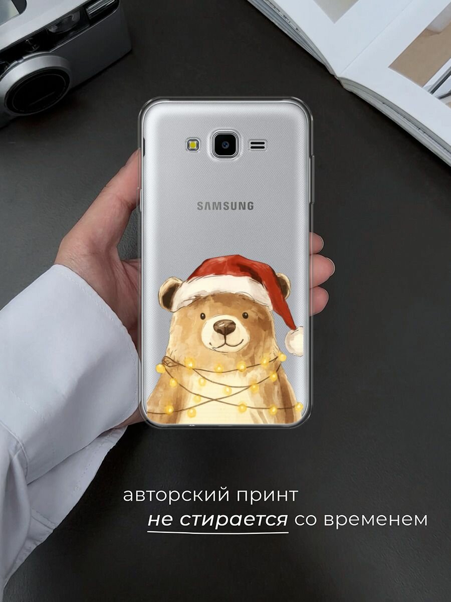 Чехол на Samsung Galaxy J7 Neo / Самсунг Галакси Джей 7 Нео с принтом "Медвежонок в шапочке", прозрачный — фото 1