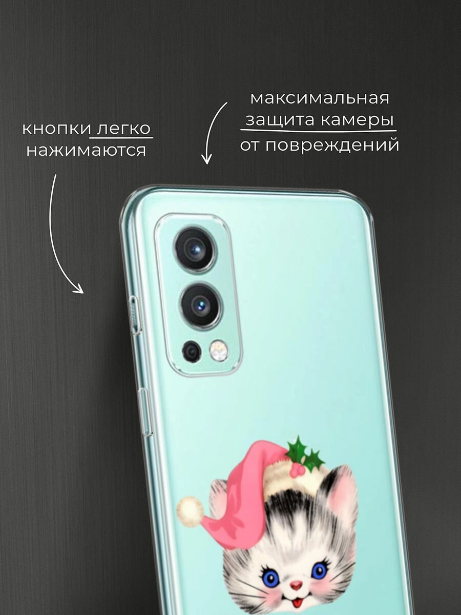 Чехол на OnePlus Nord 2 / ВанПлас Норд 2 с принтом "Котик в шапке", прозрачный — фото 1