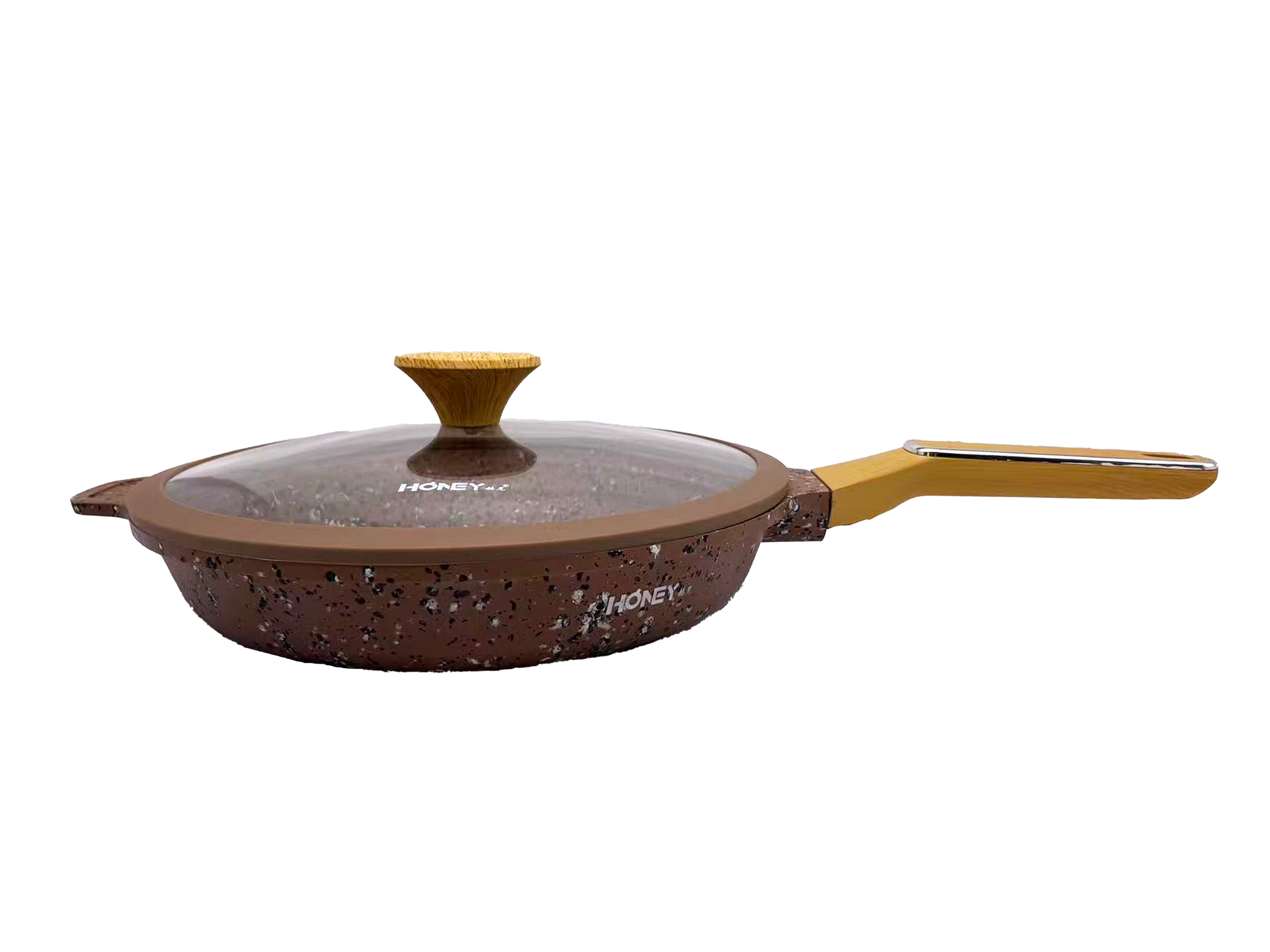 Сковородка для жарки 28 см материал гранит антипригарное с крышкой коричневый цвет от бренда HORNEY