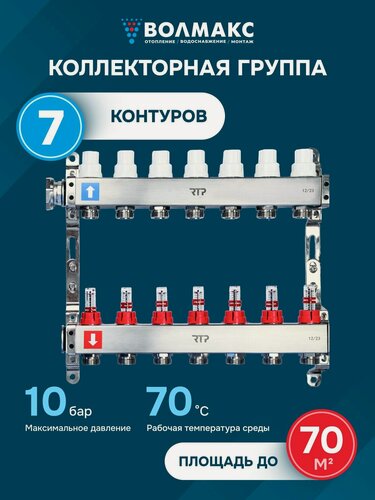 Изображение товара Коллекторная группа с расходомером и кронштейном 1"х3/4" 7 вых. RTP