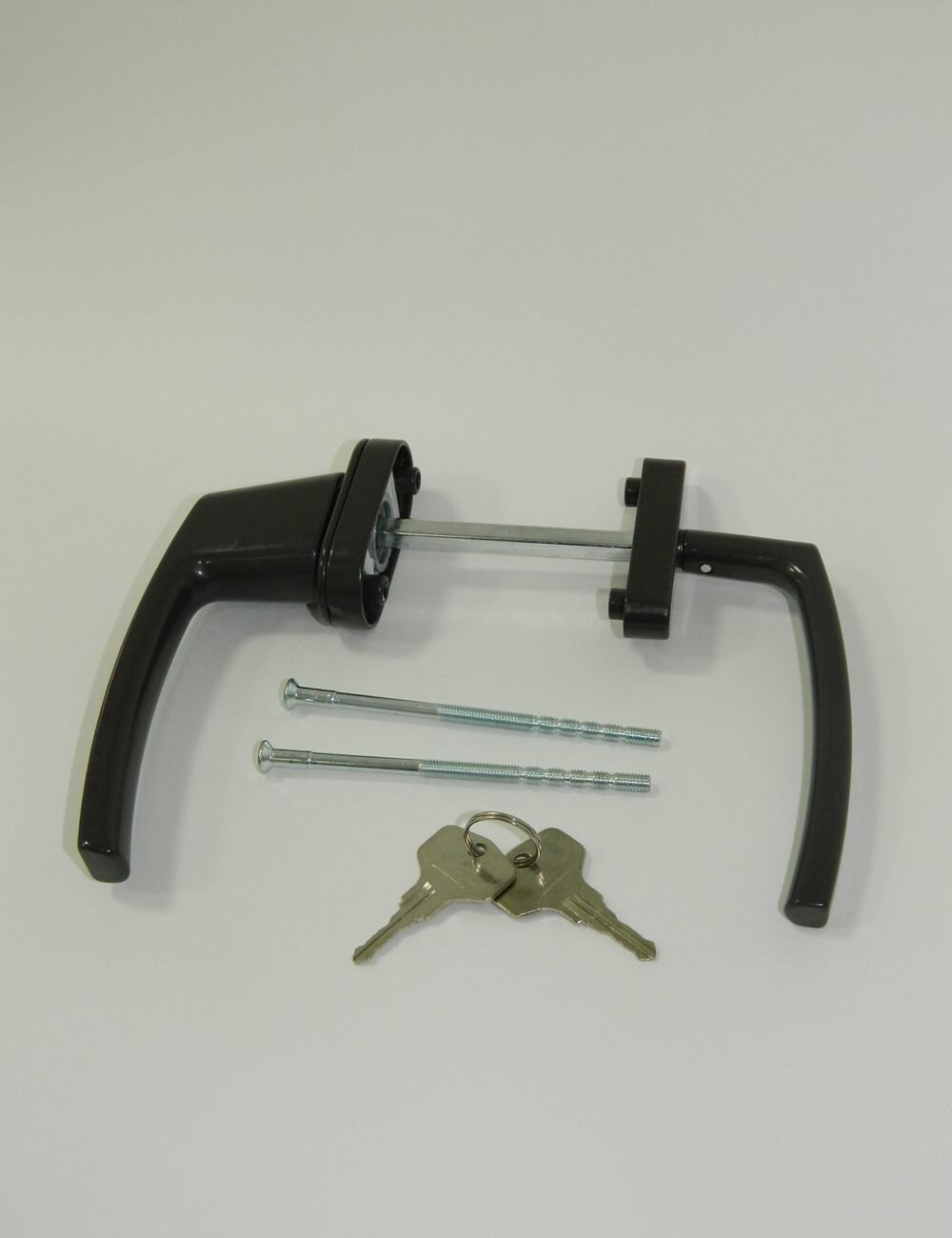 Ручка для пластиковых дверей коричневая узкая-широкая двухсторонняя с ключом