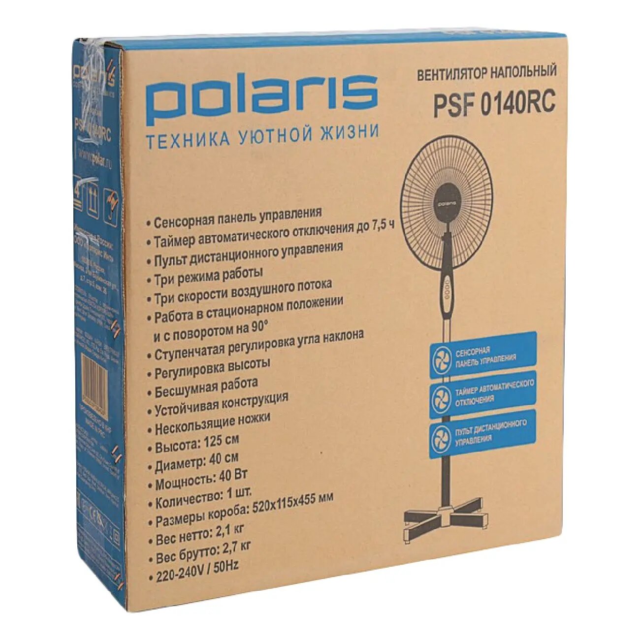 Вентилятор Polaris PSF 0140RC, 000000, Пульт, Пластик, 1 м, 39 см — фото 1