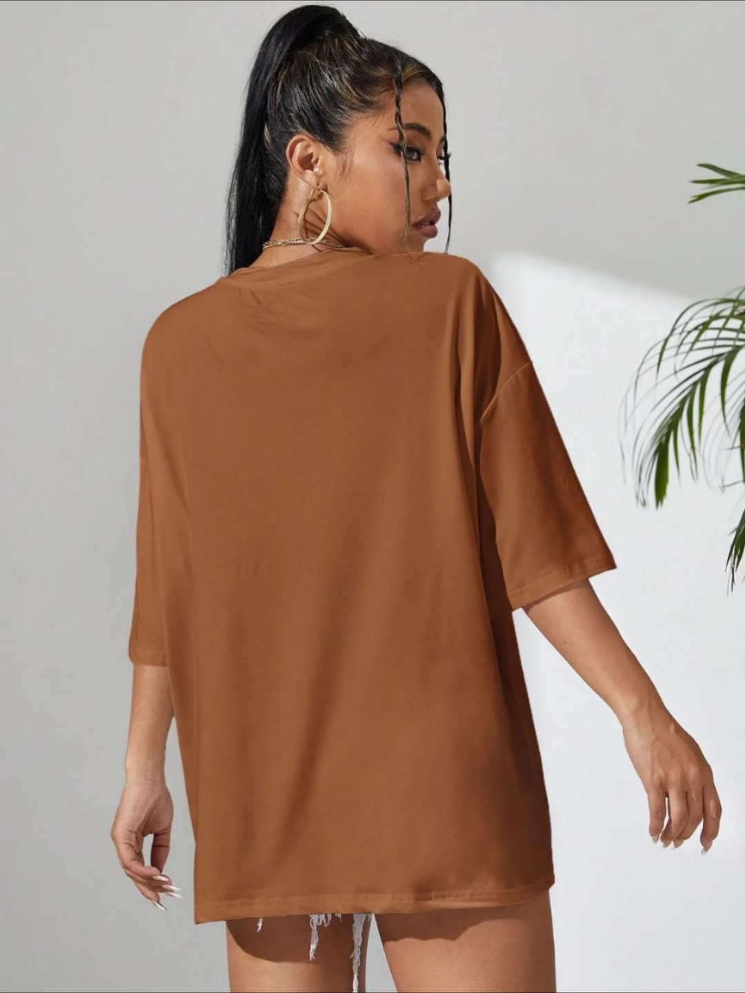 Футболка Rubi&Jons женская, оверсайз, 1 шт., размер one size, кoричневый — фото 1