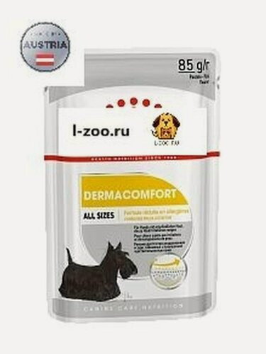 Изображение товара DERMACOMFORT CANINE (паштет). Корм консервированный полнорационный для взрослых собак при раздражениях и зуде кожи, связанных с повышенной чувствительностью 85гр х12шт