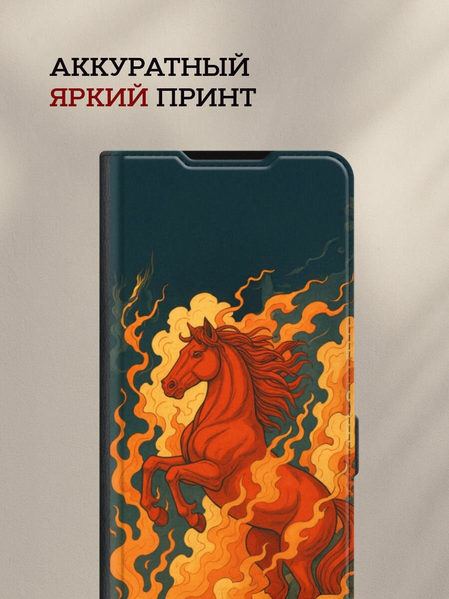 Чехол-книжка на Samsung Galaxy A17 / Самсунг А17 с рисунком Конь в закатных облаках, черный — фото 1