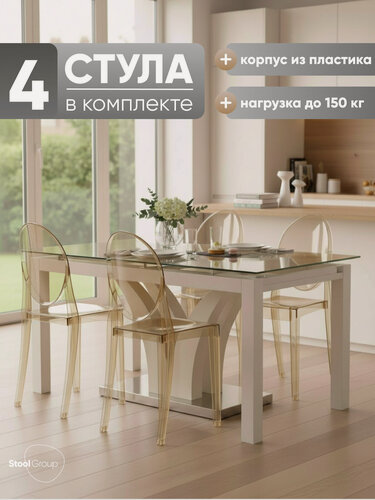 Изображение товара Стулья кухонные Victoria Ghost New, прозрачные, пластиковые, янтарные, 4 шт