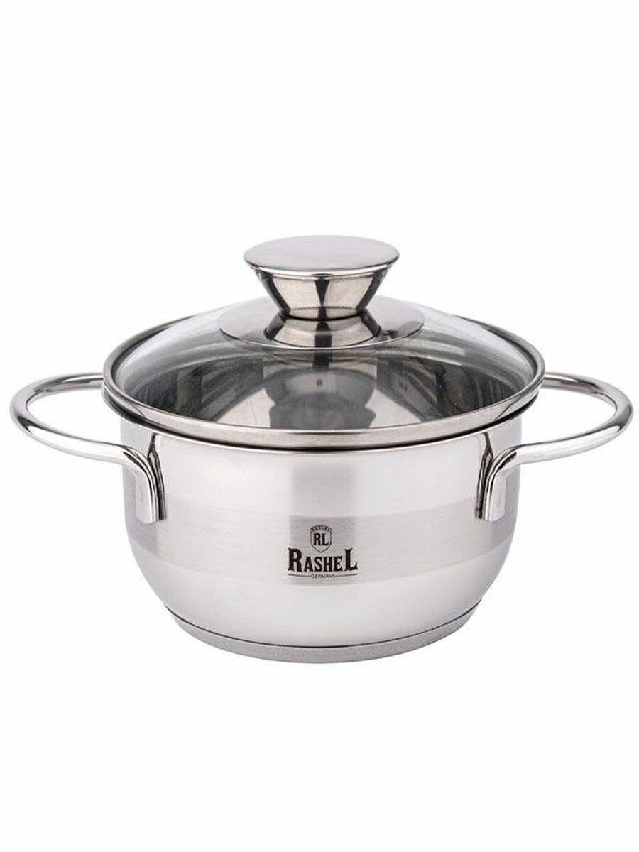 Кастрюля 1,8 л из нержавеющей стали со стеклянной крышкой, Rashel