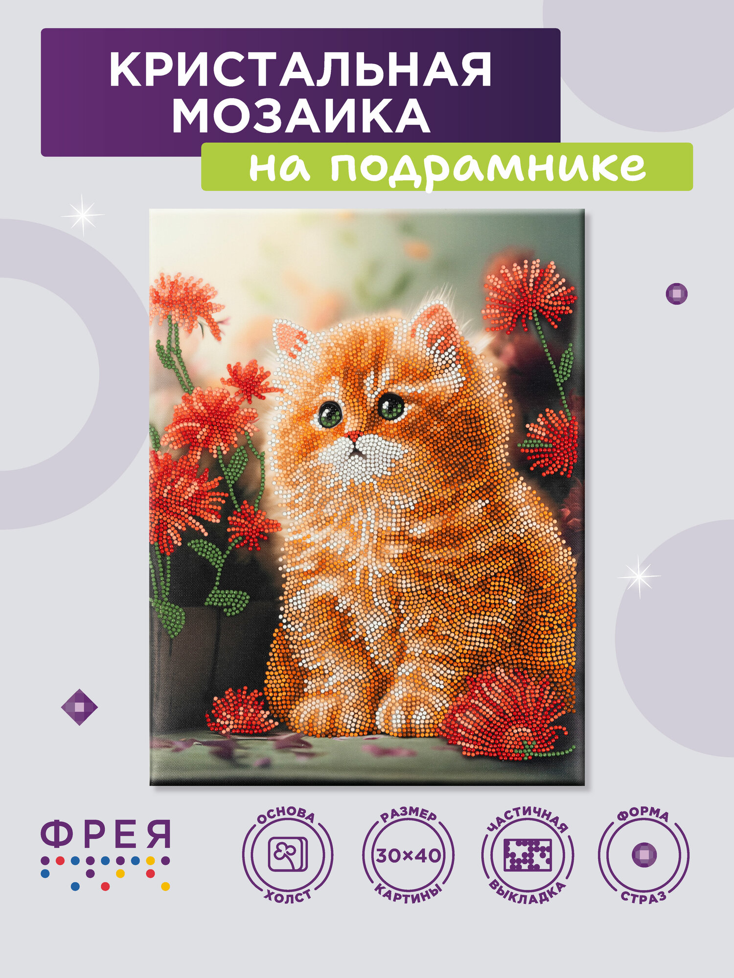 Алмазная (кристальная) мозаика с холстом на подрамнике 30 х 40 см 