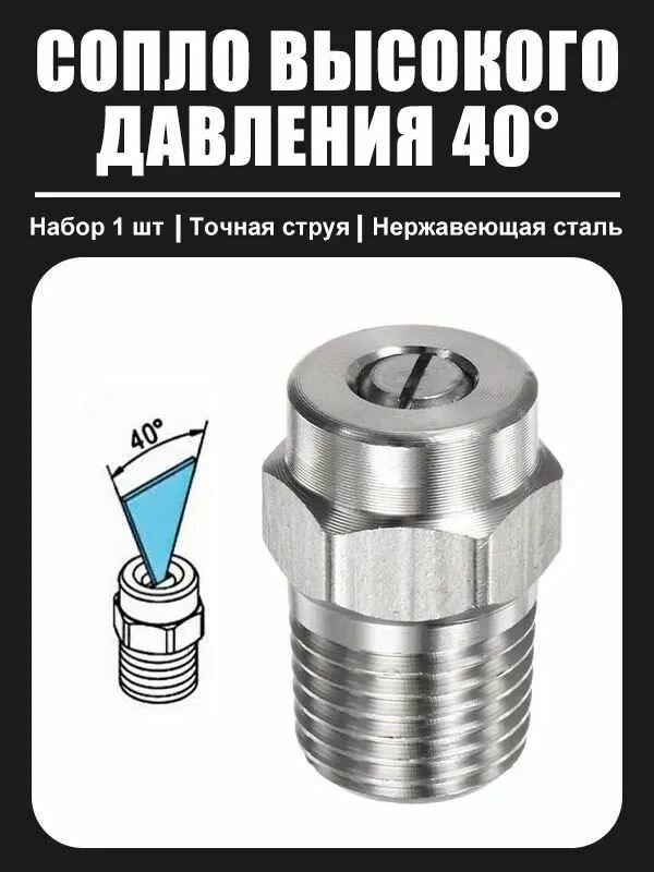 Насадка форсунка из нержавеющей стали высокого давления 1/4" (2F) для мойки, орошения, охлаждения, поливочных и коммунальных машин