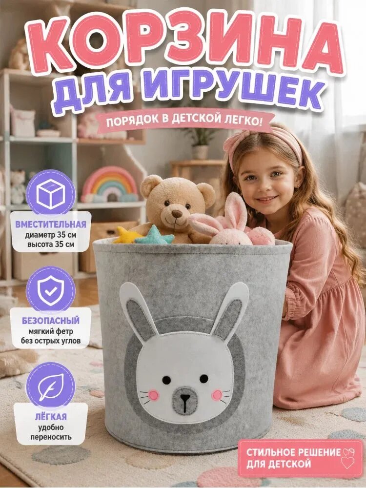 Корзина для игрушек длина 35 см, ширина 35 см, высота 35 см.