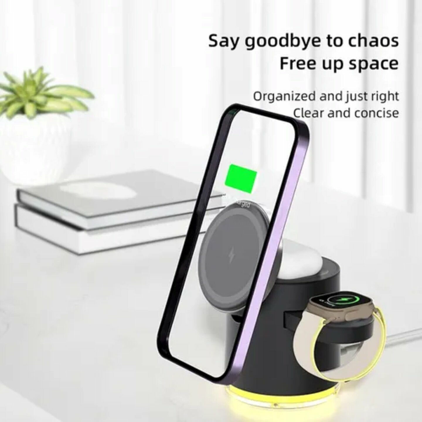 Wireless c 16– 15 Вт 3‑в‑1 беспроводная зарядная станция, магнитное крепление, стильный дизайн