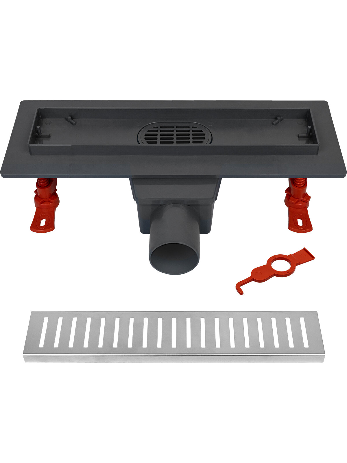 Трап для душа линейный MPF 300 мм пластик с металлической решеткой, серый — фото 1