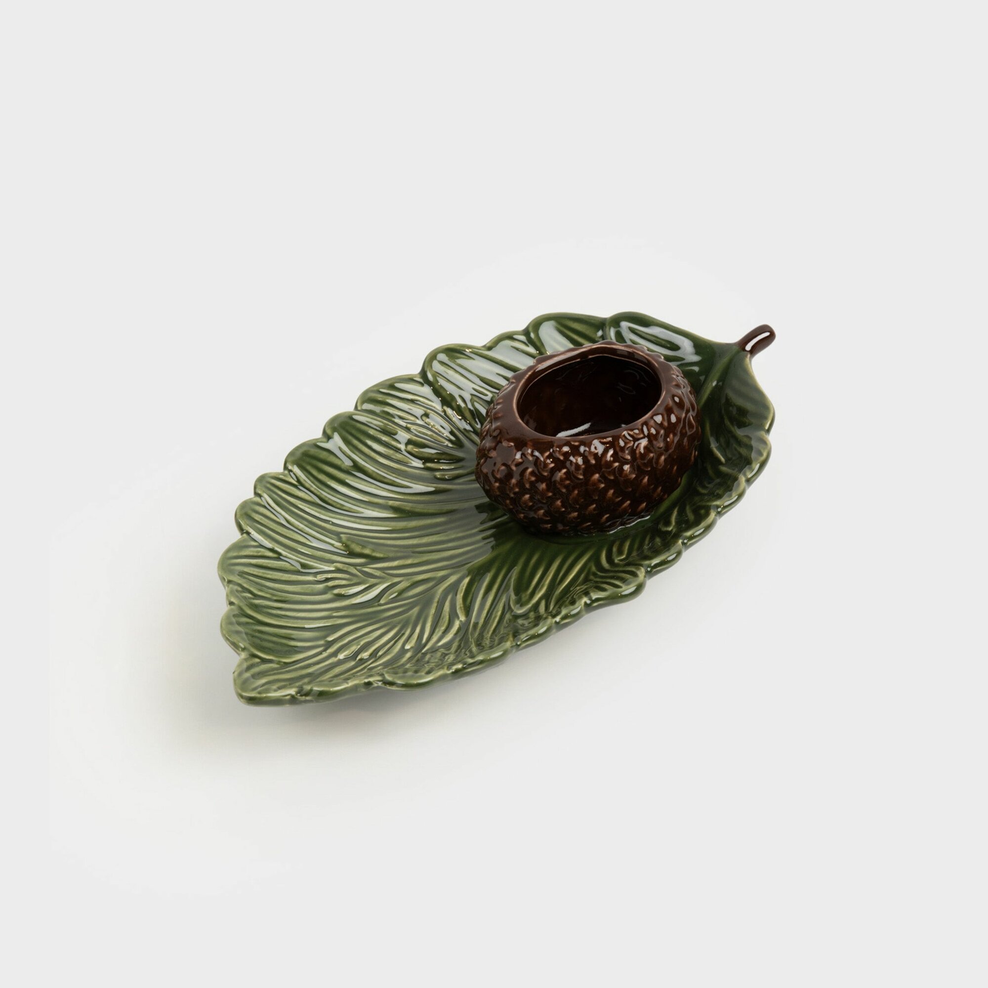 Блюдо Kuchenland, 24х13 см, с соусником, керамика, зеленое, Шишка