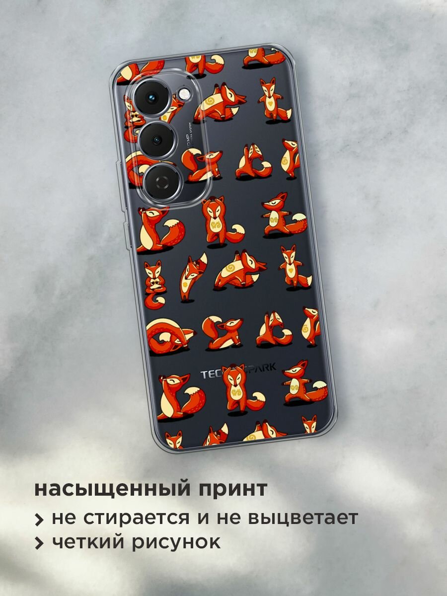 Чехол на Tecno Spark 40 Pro+ / Текно Спарк 40 Про+ с принтом "Йога для лисы", прозрачный — фото 1