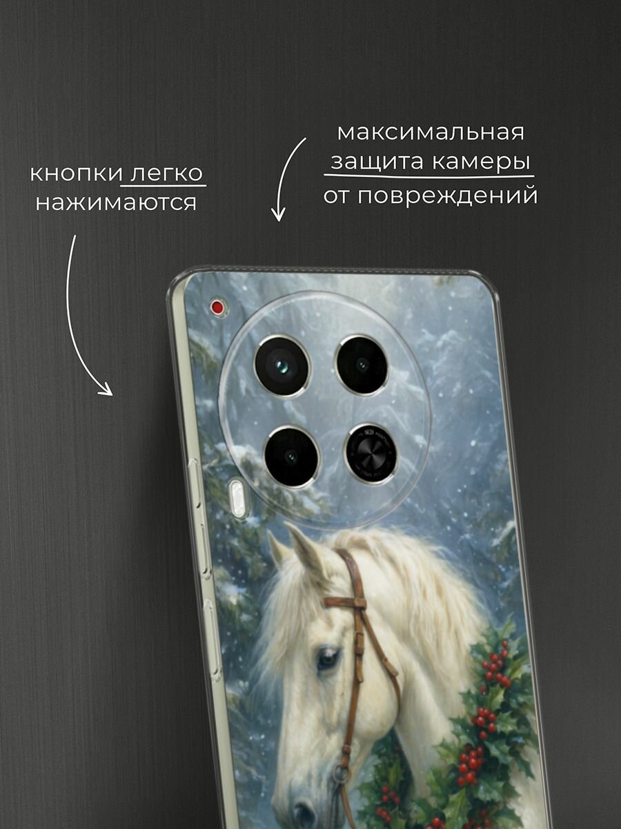 Чехол на Tecno Camon 30 5G / Текно Камон 30 5G с принтом "Белый конь с венком" — фото 1
