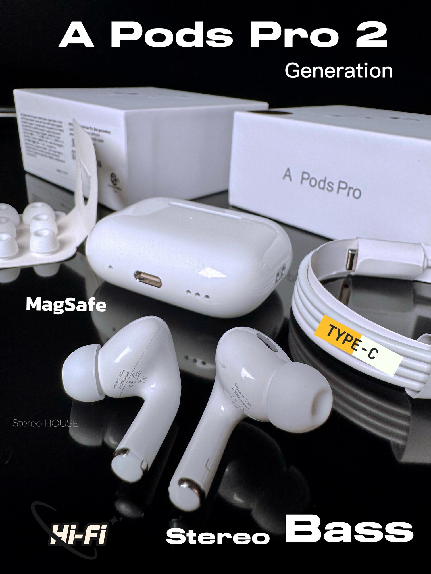 Наушники беспроводные, A Pods Pro 2 с чистым звуком, сенсорное управление