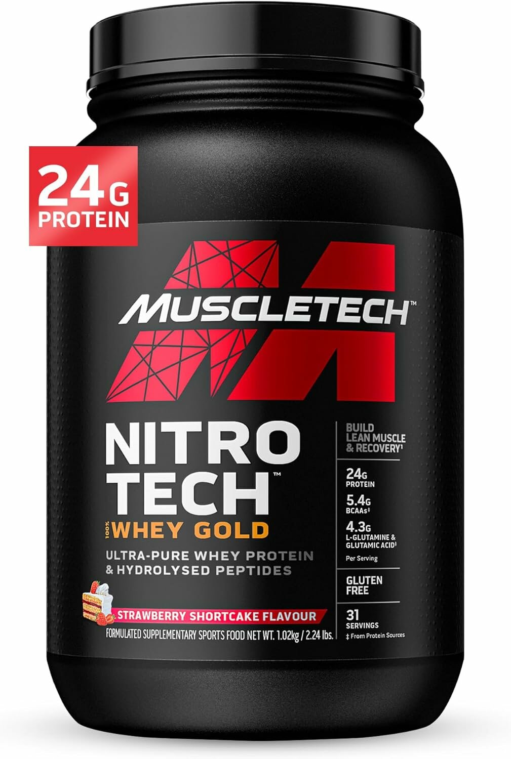 Протеин MuscleTech Nitro-Tech Whey Gold Strawberry Shortcake, 907г, 28 порций