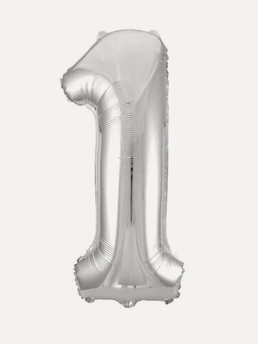 Изображение товара Воздушный шар с гелием цифра фольгированная серебряная один, на 1 годик, 1шт.