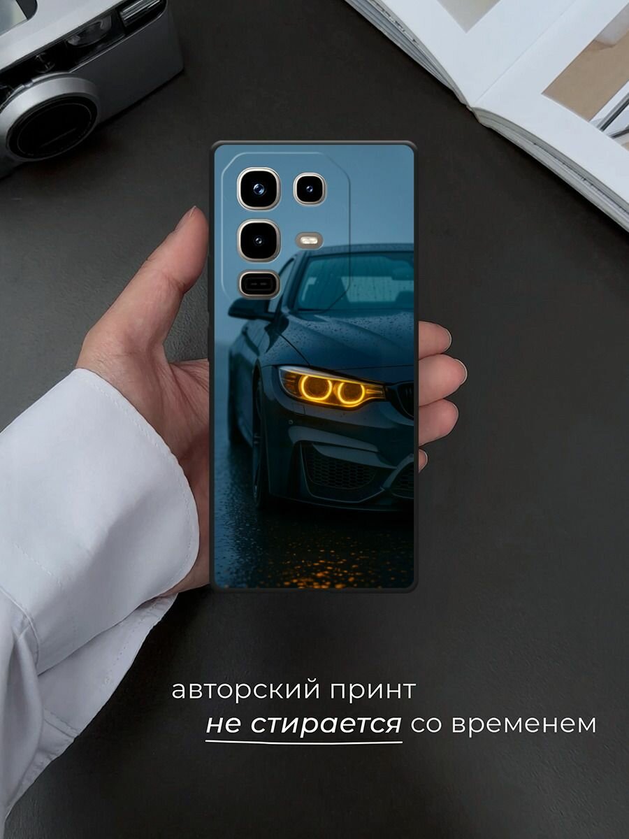 Черный матовый чехол на Infinix Note 50 Pro/Note 50 / Инфиникс Нот 50 Про/Нот 50 с принтом Желтая фара — фото 1
