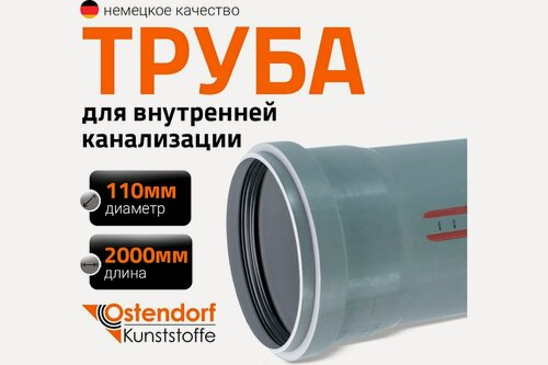 Изображение товара Труба однораструбная канализационная HTEM 110х2000 Ostendorf