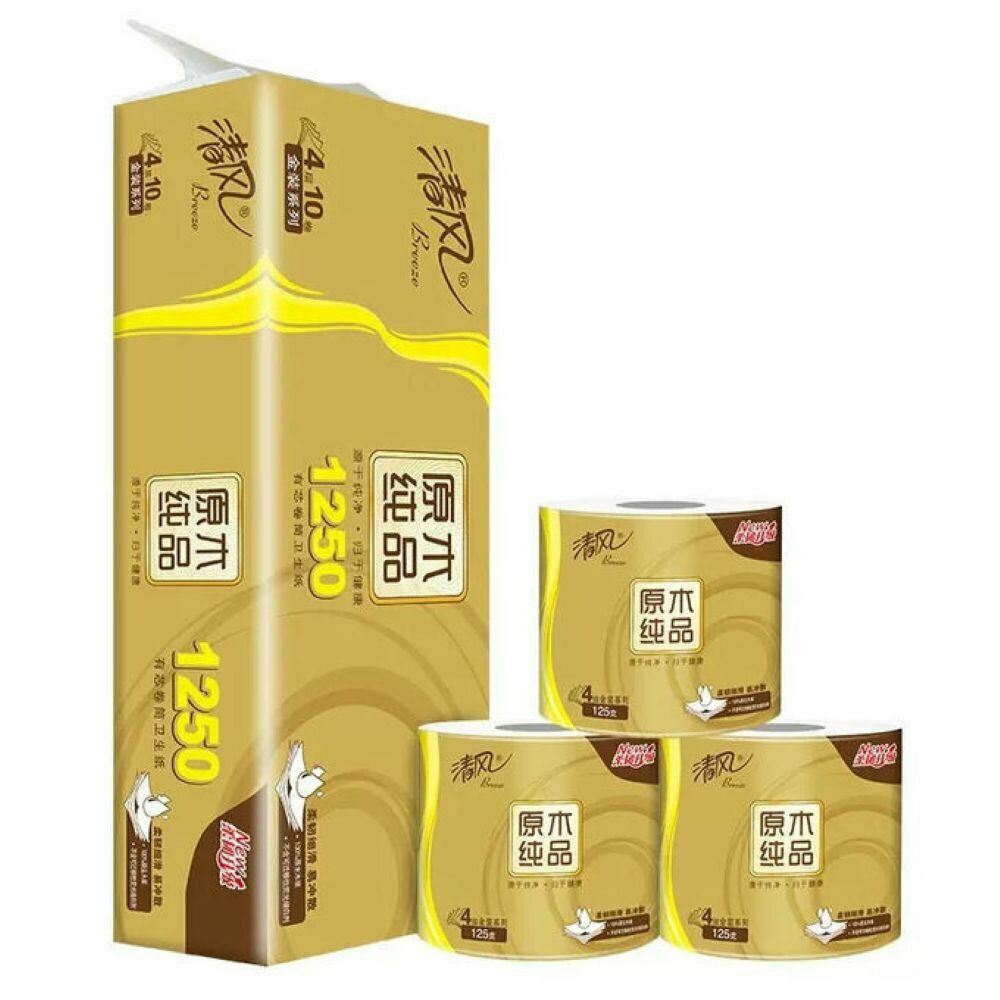 Туалетная бумага Gold Hong Ye Paper Breeze, четырёхслойная, с гладкой поверхностью, 18м, 10 рулонов