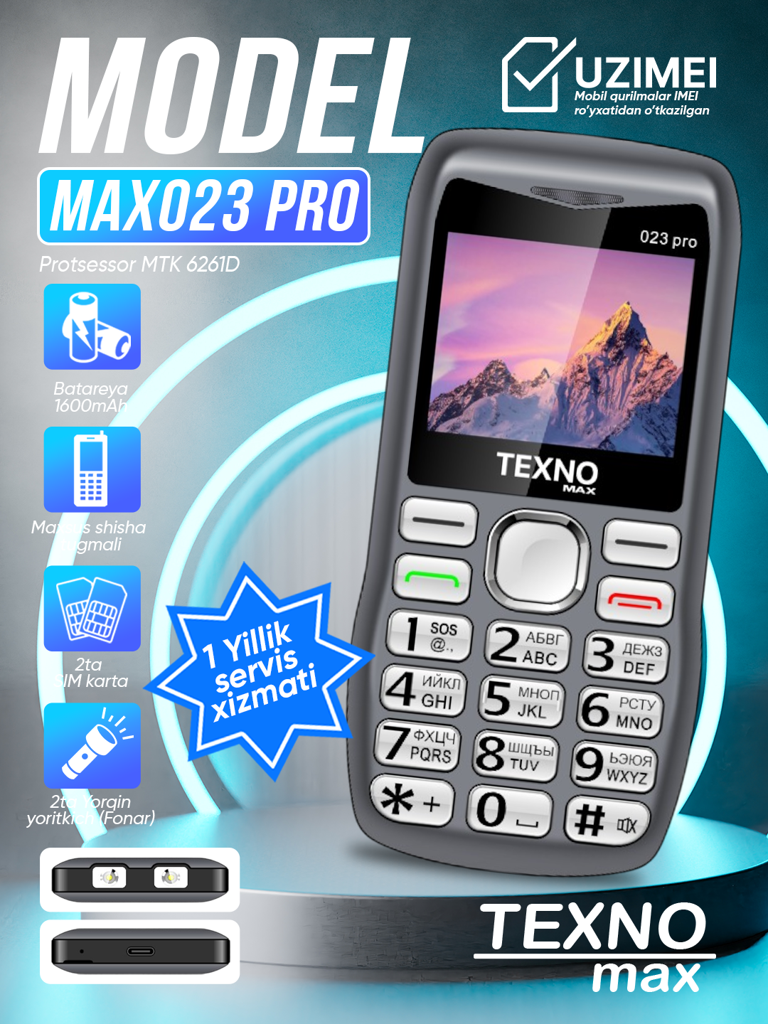 Телефон Texnomax Max 023 Pro, 2 SIM-карты, Bluetooth, 32МБ, 2.0 — фото 1