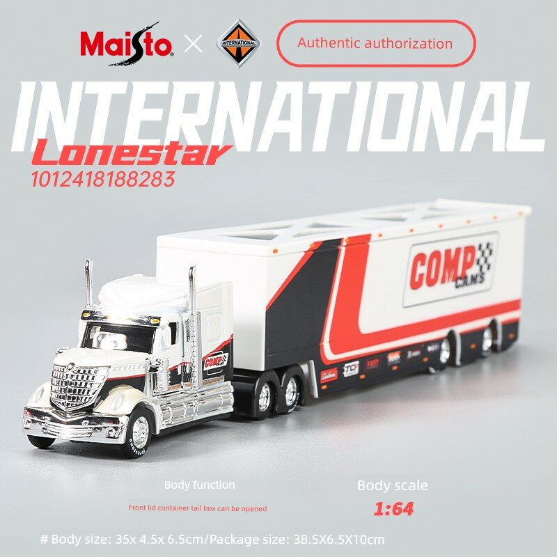 Модель-трейлер International Lonestar 1:64 в металлическом белом цвете из сплава